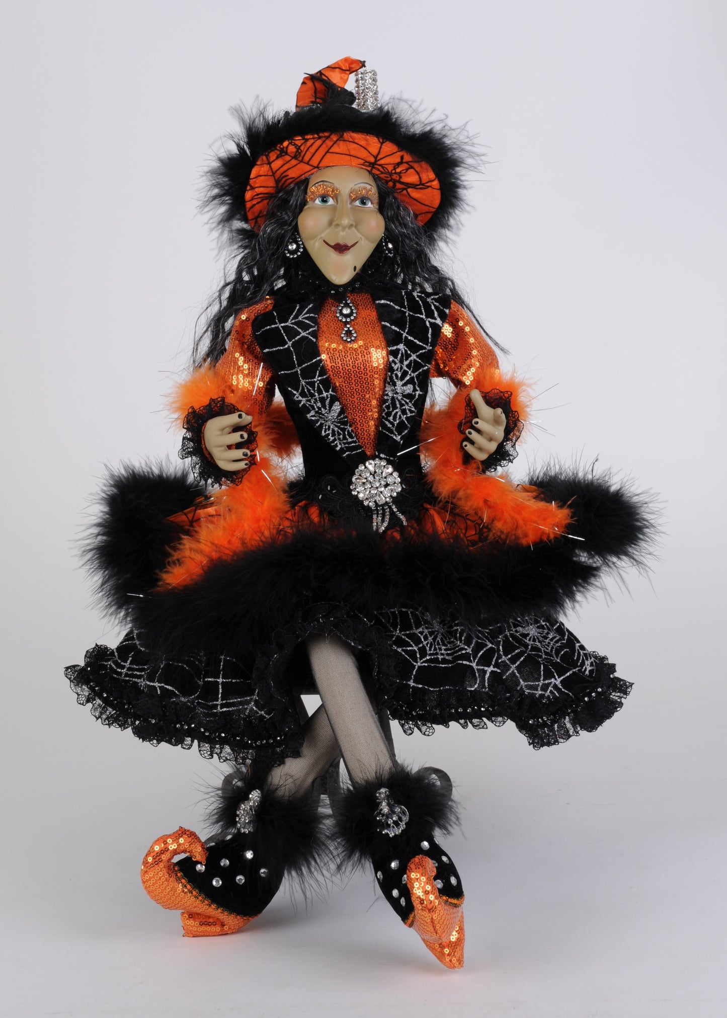 Lighted Glitzy Orange Witch