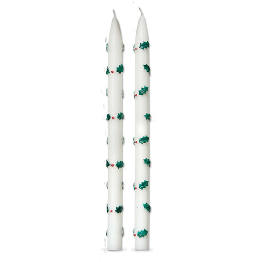 Holly Berries Hand Painted Tapers - S/2