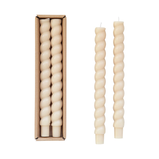 10" Ivory Unscented Twisted Taper Candles -set of 2