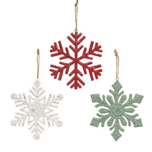 Metal Embossed Snowflake Ornaments - 3 Colors