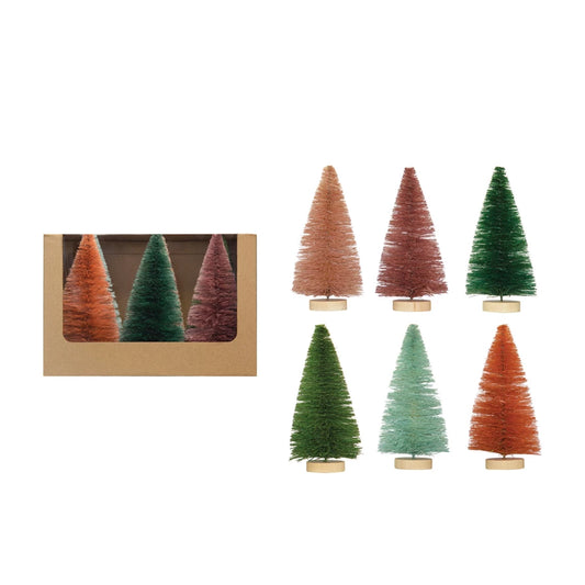 Multi Colored Sisal Bottle Brush Trees - Set of 6