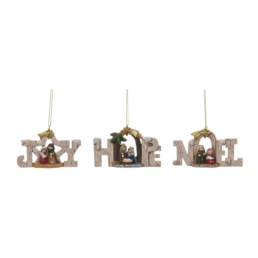 Nativity in Text Ornaments- 3 Styles