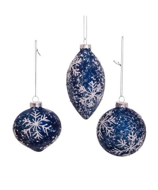 Blue Snowy Box of 3 Ornaments