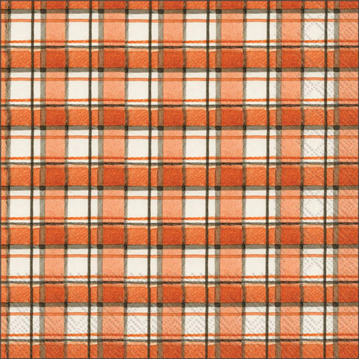 Orane and Gray Plaid Luncheon Napkins