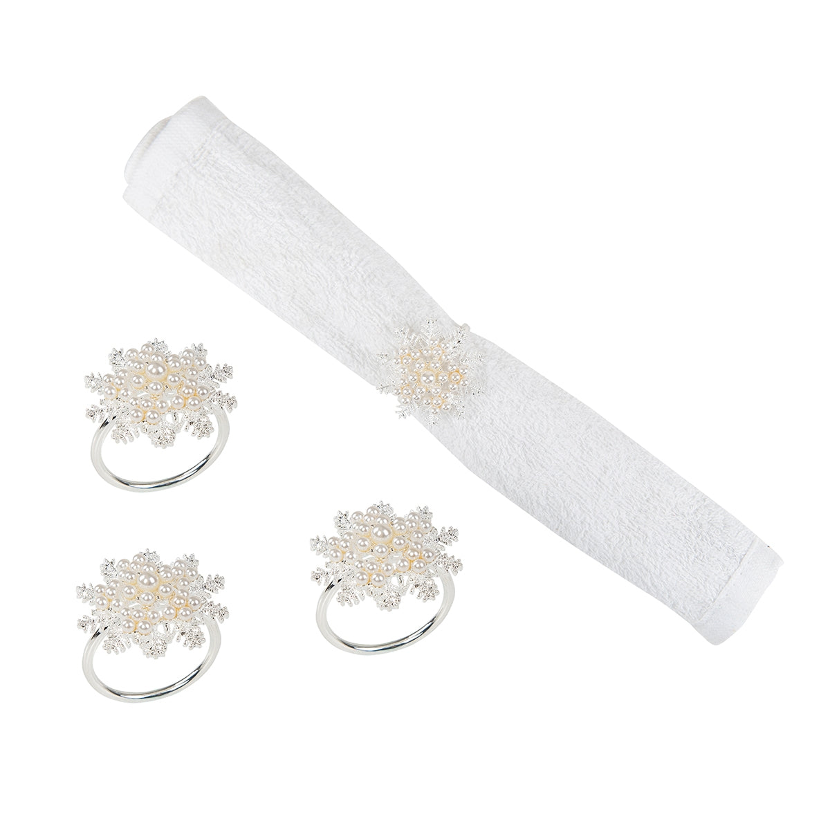 Pearl Snowflake Napkin Rings - set of 4