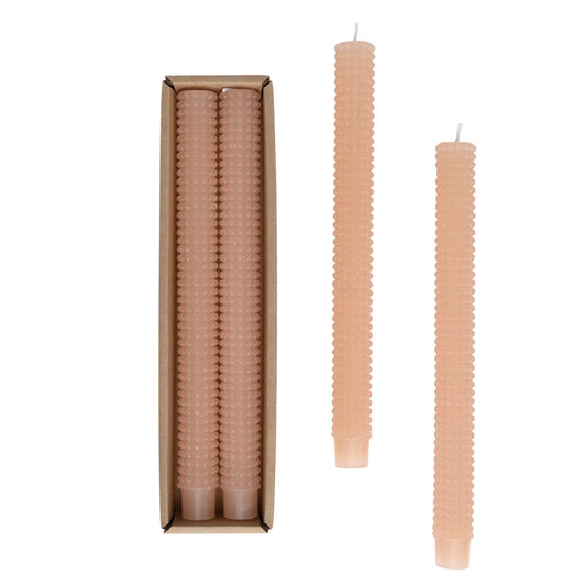 10" Peachy Nude Unscented Hobnail Taper Candle -set of 2