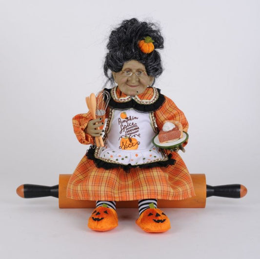 Pumpkin Spice Granny on Rolling Pin Witch