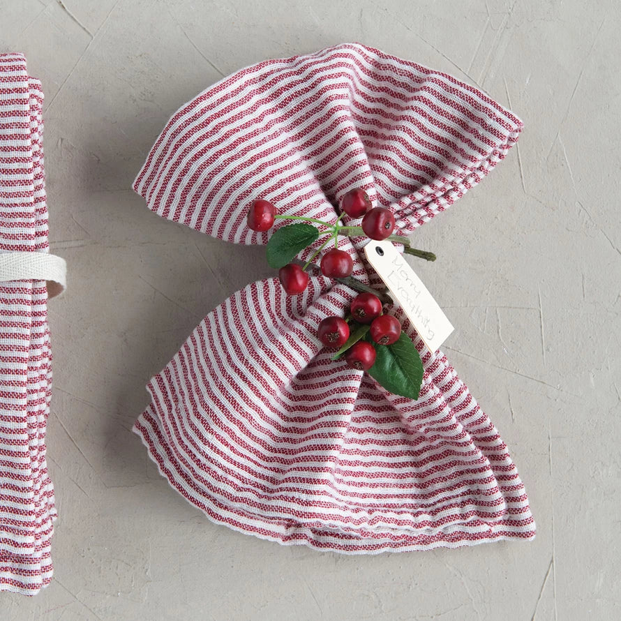 Red & Cream Striped Cloth Napkins - Set of 4