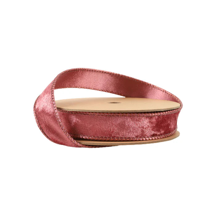 Reversible Frosted Velvet Wired Ribbon -1" Rose