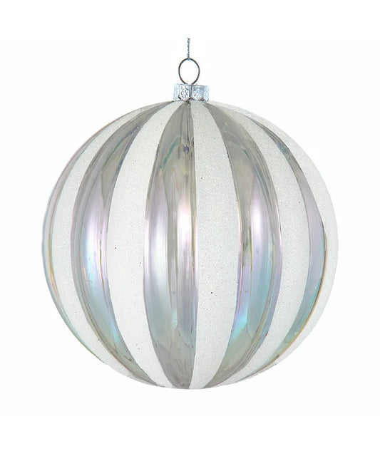 White & Silver Striped Ornament - 100mm