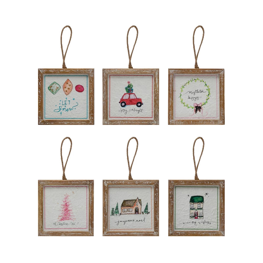 Wood Framed Ornaments - 6 styles