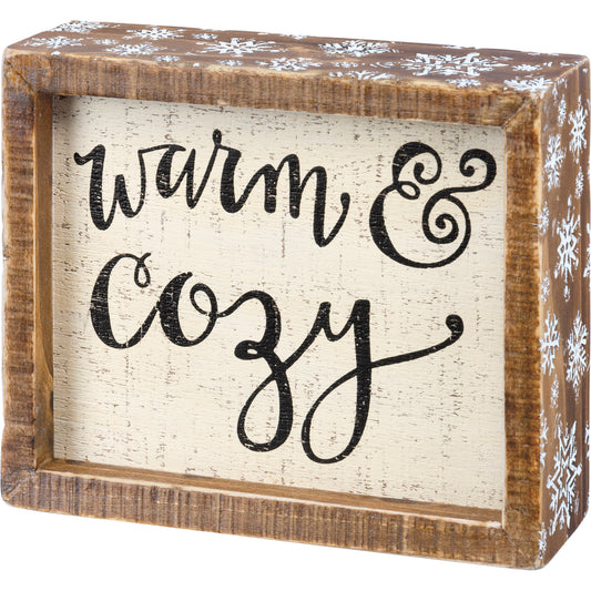 warm, cozy, sign, snowflakes, christmas, shelf sitter, tier tray