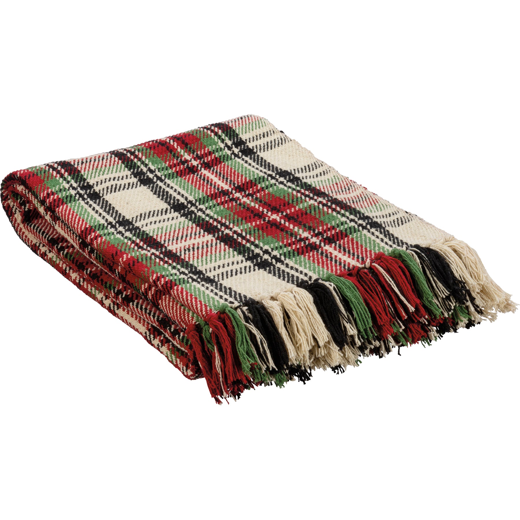 cream, green, red, black, plaid, throw, christmas