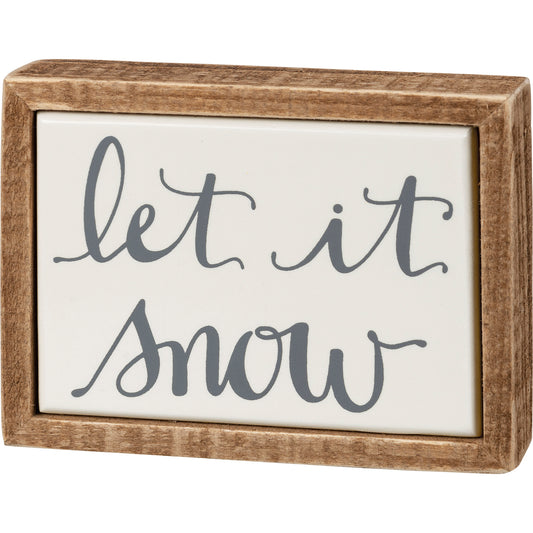 mini, box sign, let it snow, shelf sitter, tier tray, wood