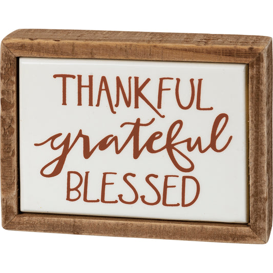 thankful, grateful, blessed, wood, sign, tier tray, fall, thanksgiving