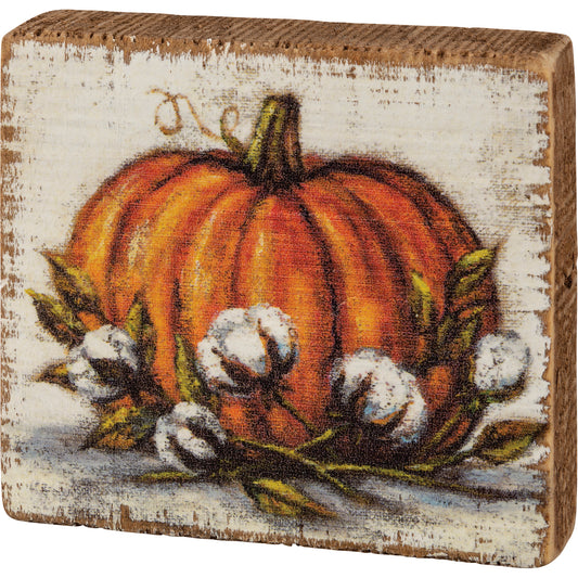 pumpkin, orange, cotton pods, wood, sign, tier tray, fall, thanksgiving, shelf sitter