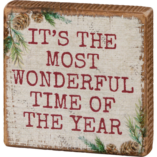 wonderful, time, year, christmas, small block sign, shelf sitter, tier tray 