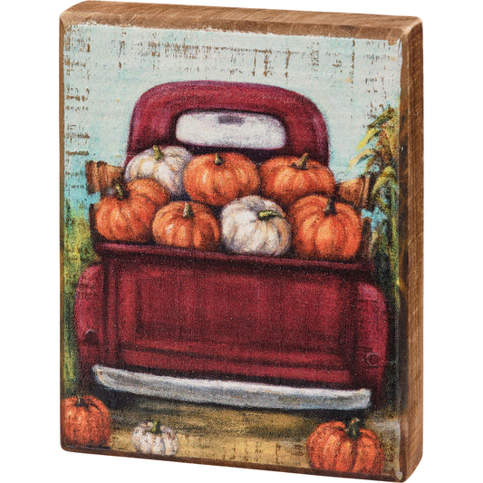 red truck, mini, sign, pumpkins, wood, tier tray