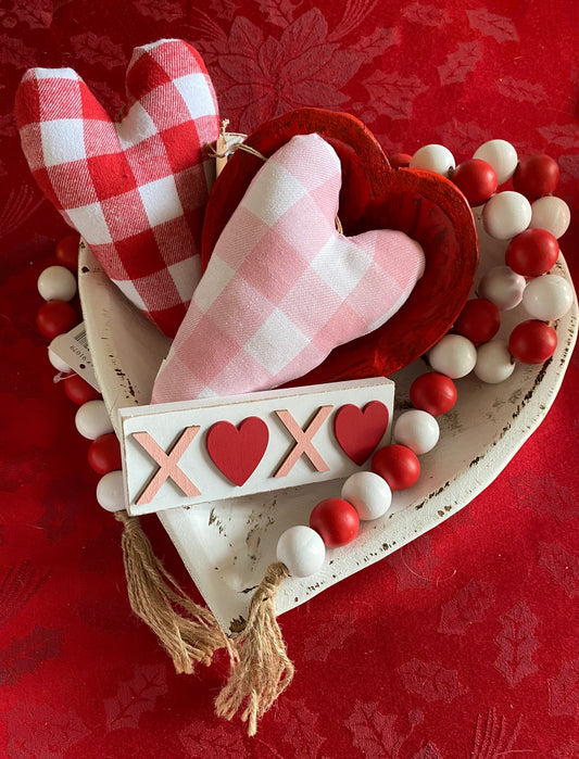 Beaded String- Red & White w/jute tassels