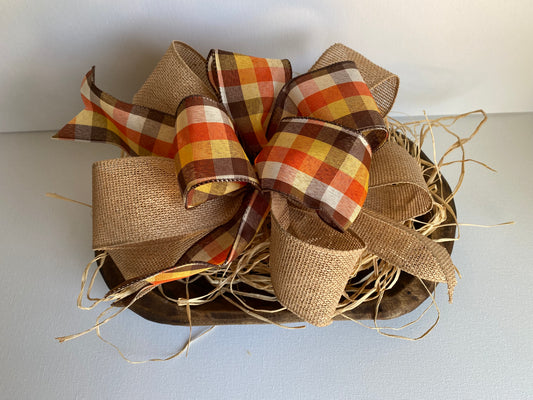 burlap, fall, plaid, bow