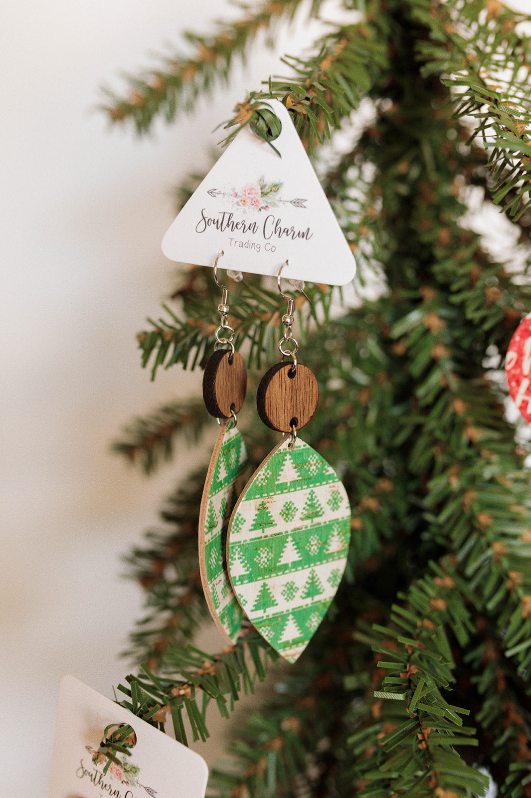 earrings, trees, christmas