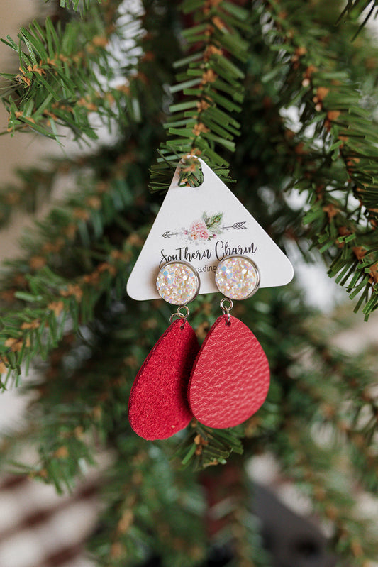 red, dangle, earrings, christmas