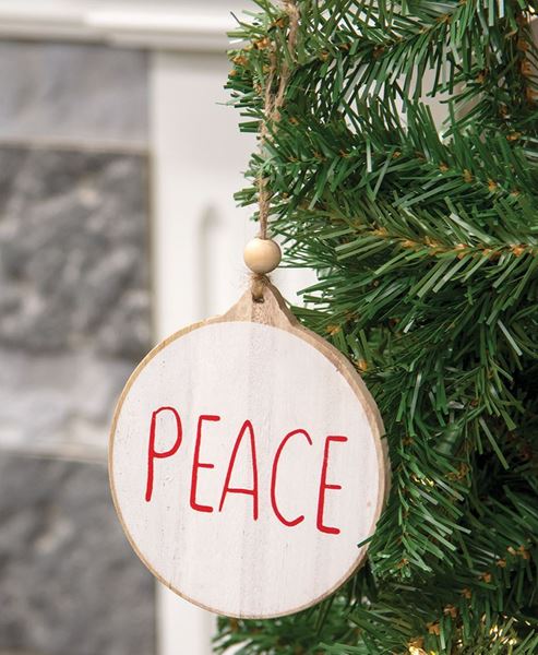 peace, wooden, ornament, bead, christmas, gift tag