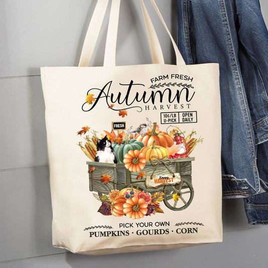 autumn, tote, bag, pumpkins, fall, grocery tote