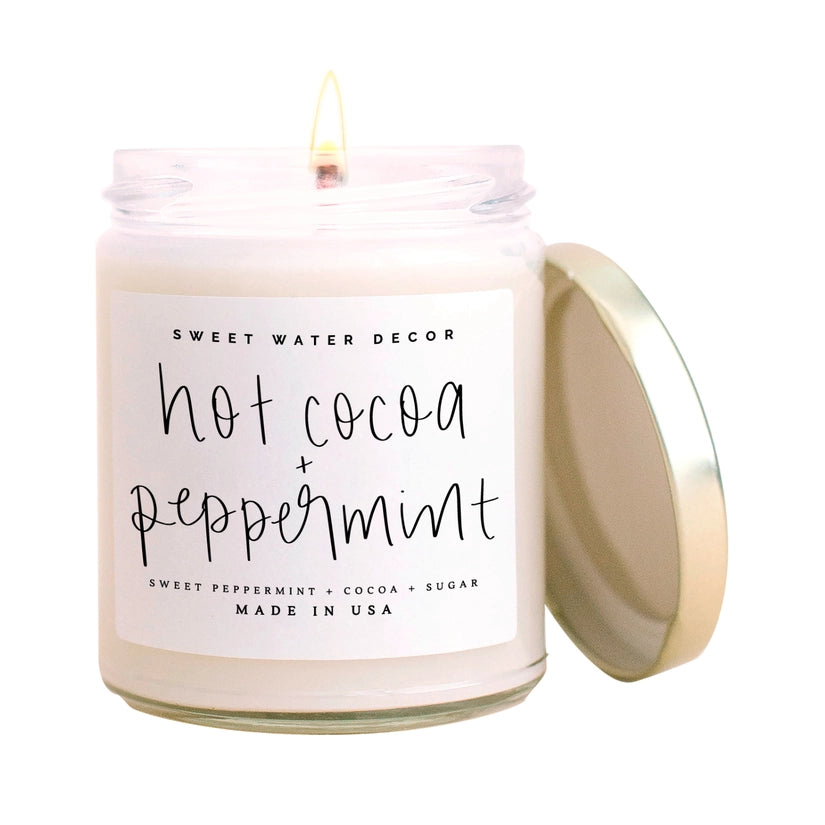 hot cocoa, peppermint, candle, christmas, soy