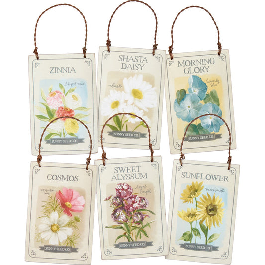 Flower seed ornaments, set of 6