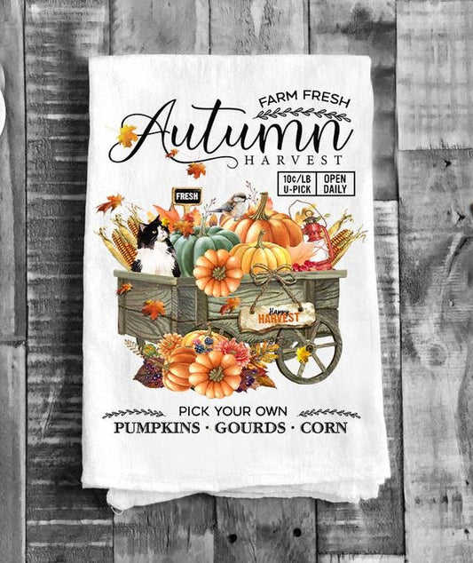 tea towel, autumn, fall, pumpkins, farm