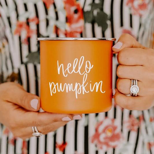 hello, pumpkin, orange, mug