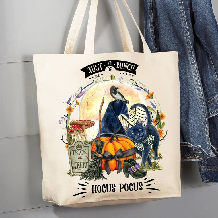 hocus, pocus, tote, bag, halloween, witch