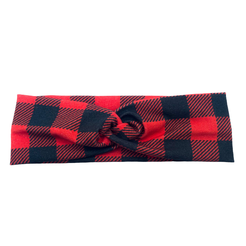 headband, red, black, buffalo check