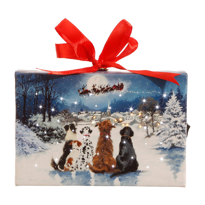 dogs watching santa, christmas, sleigh, reindeer, ornament, shelf sitter, tier tray