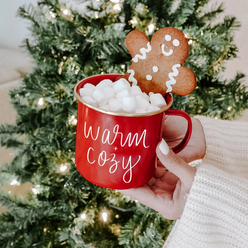 warm, cozy, mug, christmas, red