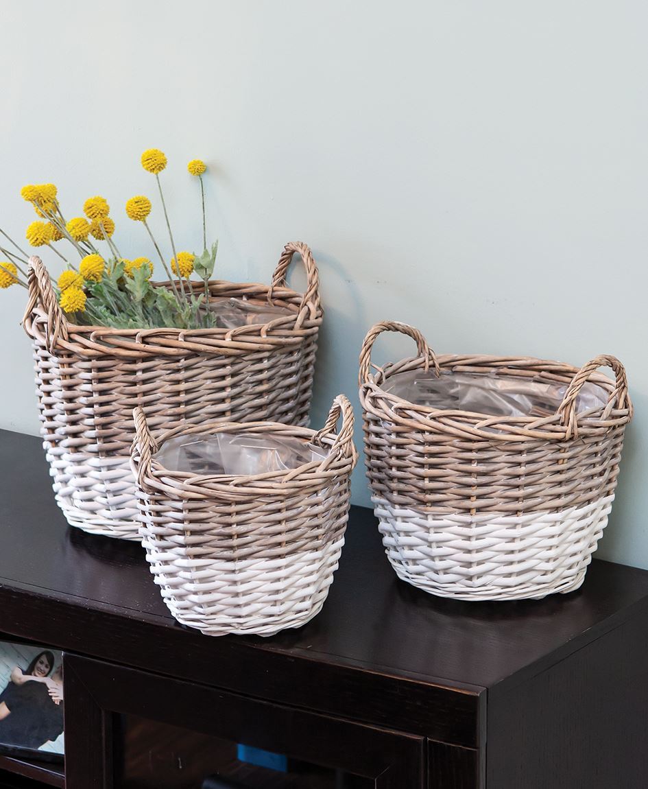 willow, gathering, baskets, white, dipped, home decor, planter